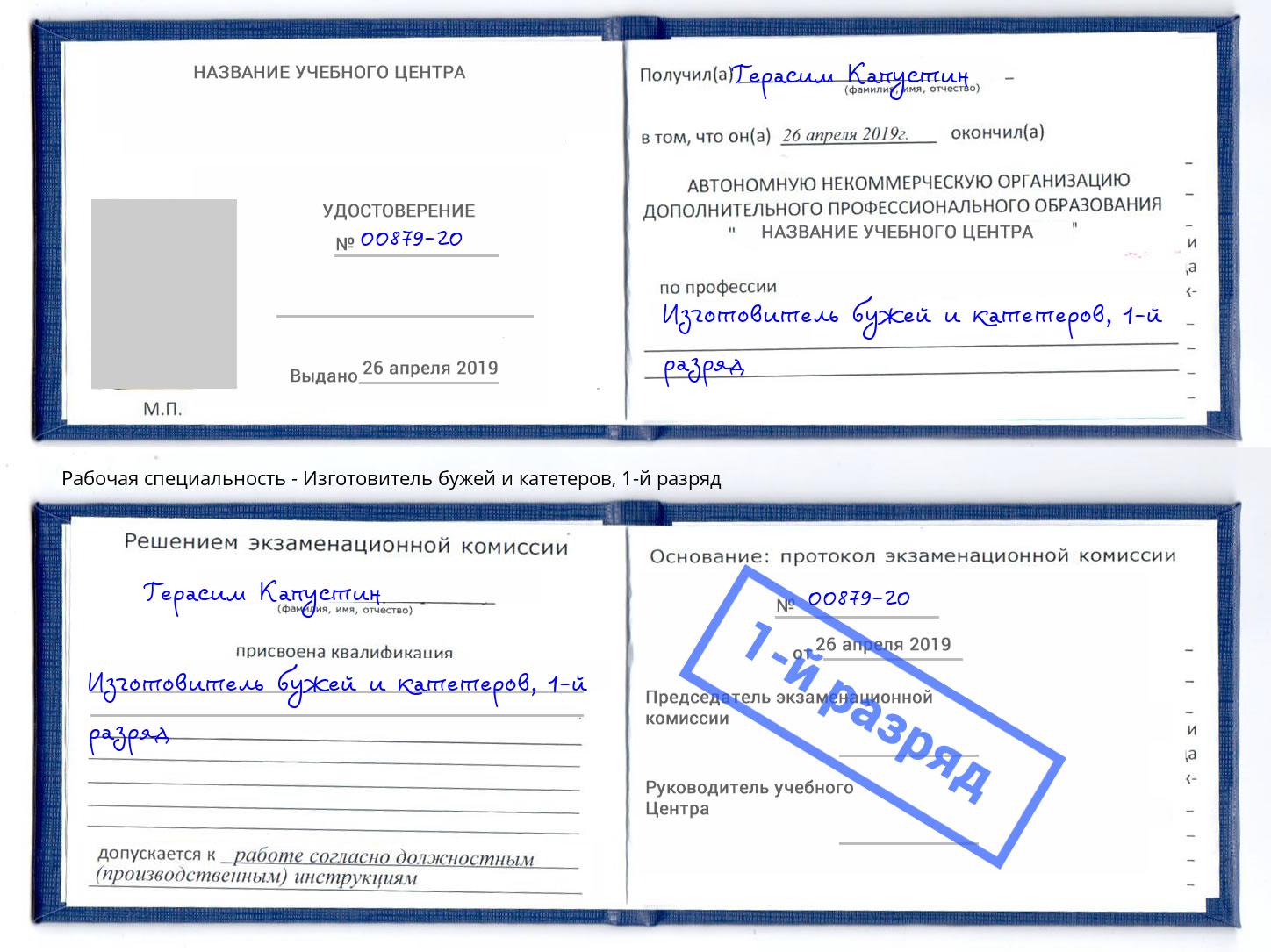 корочка 1-й разряд Изготовитель бужей и катетеров Богданович