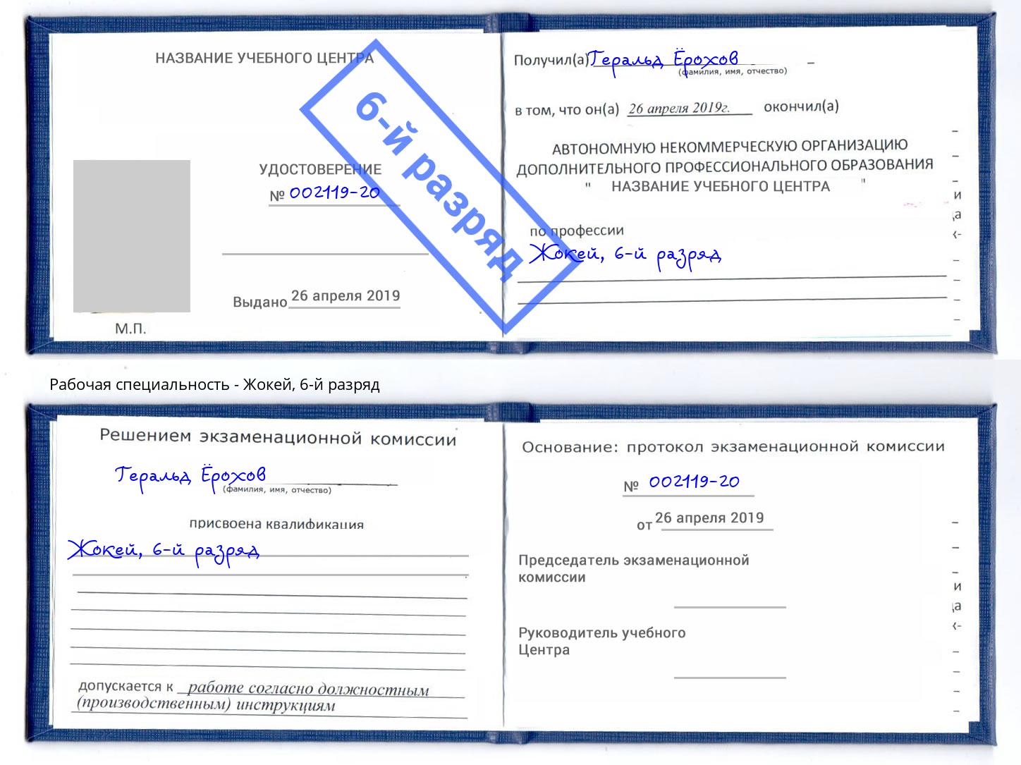 корочка 6-й разряд Жокей Богданович