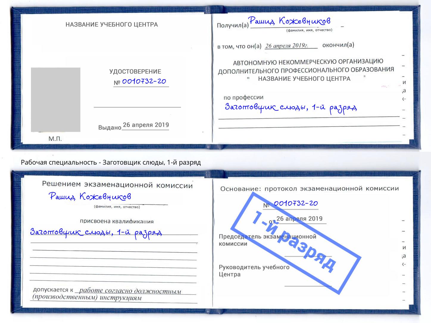 корочка 1-й разряд Заготовщик слюды Богданович