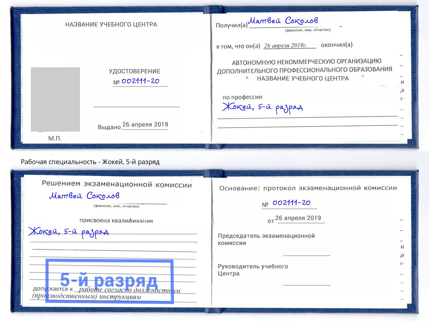 корочка 5-й разряд Жокей Богданович