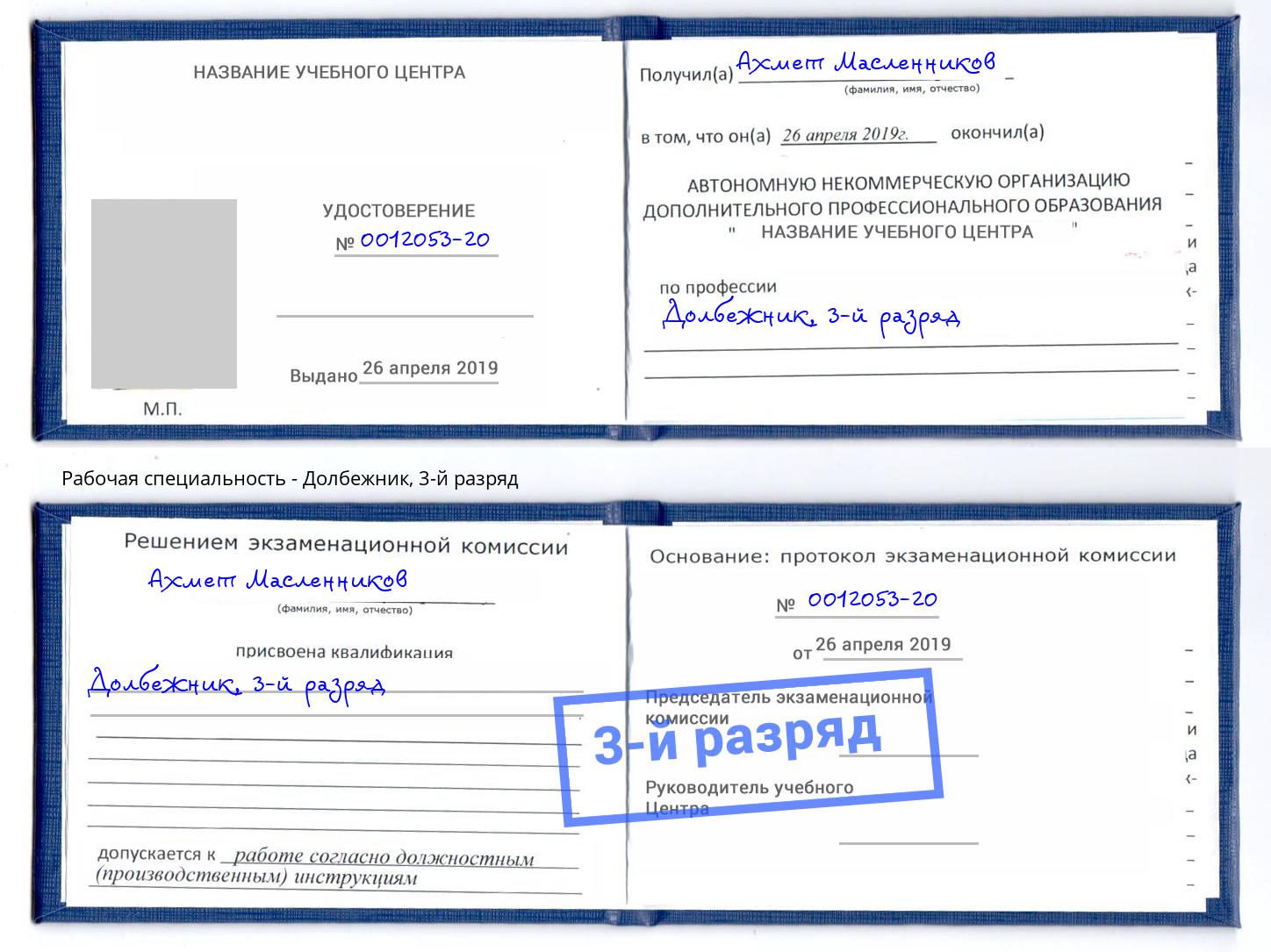 корочка 3-й разряд Долбежник Богданович