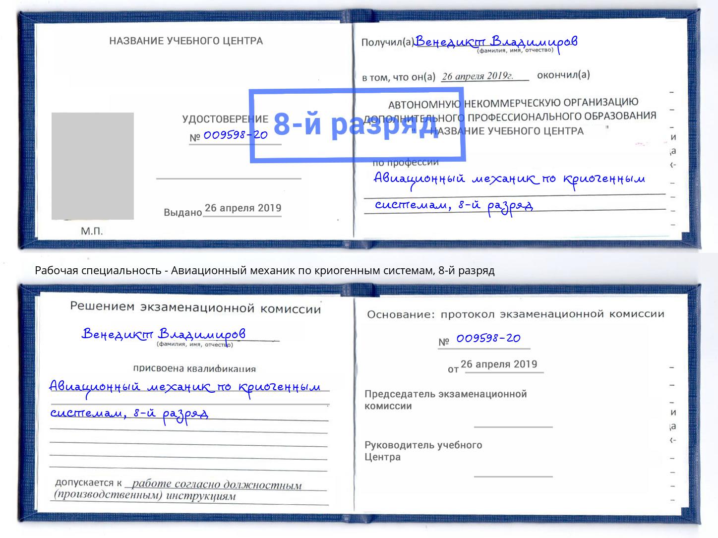 корочка 8-й разряд Авиационный механик по криогенным системам Богданович