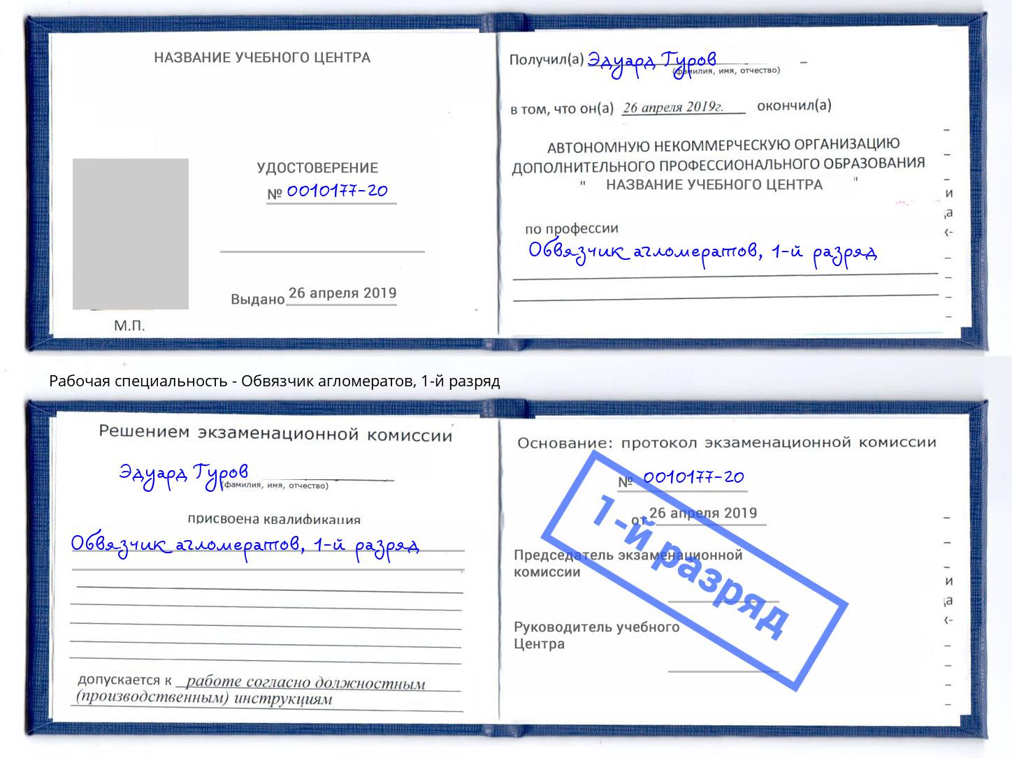 корочка 1-й разряд Обвязчик агломератов Богданович