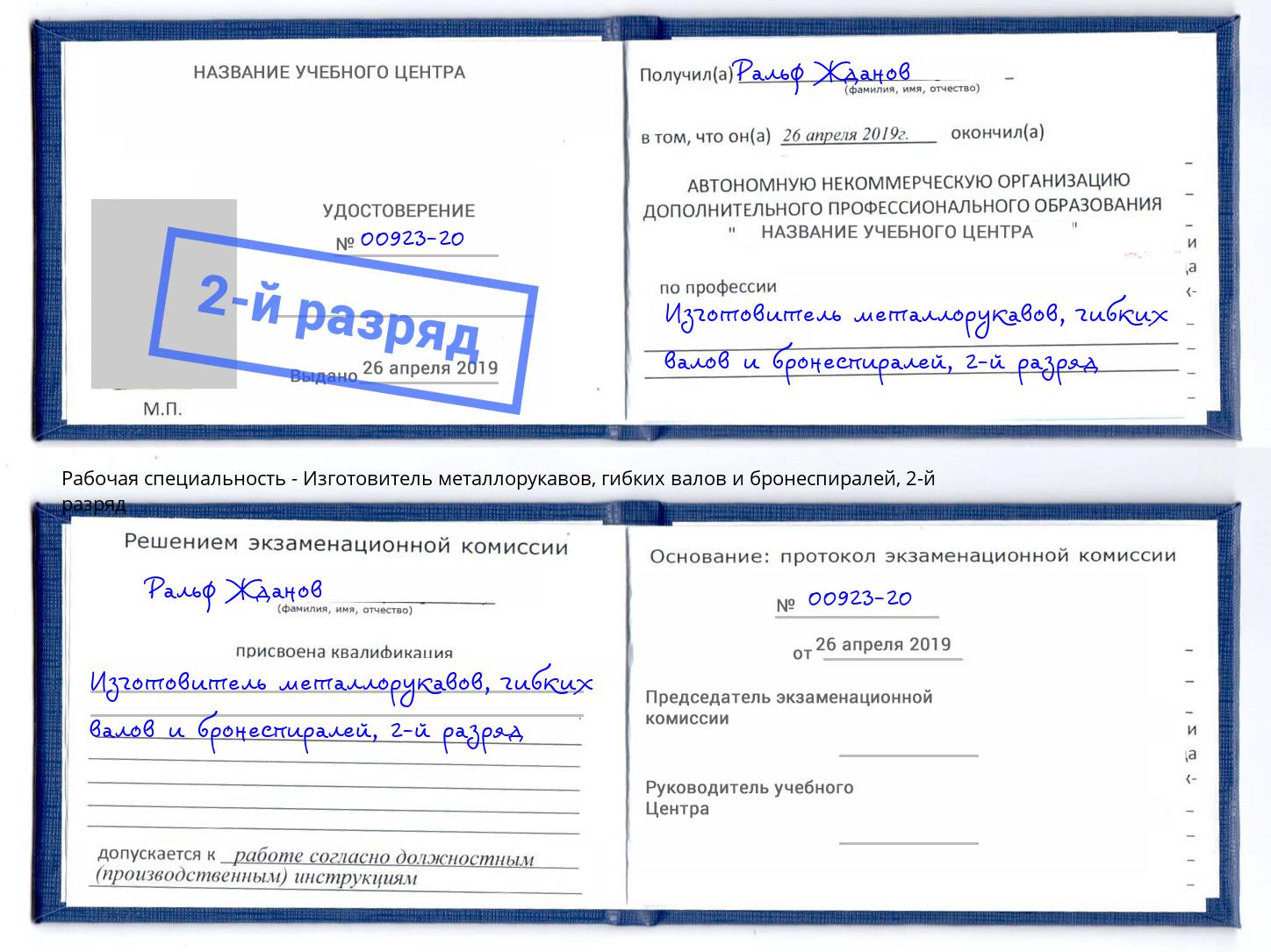 корочка 2-й разряд Изготовитель металлорукавов, гибких валов и бронеспиралей Богданович